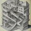 Placeholder: A building in 3 axis with stairs upside down and in several spacial dimensions and directions by artist "Escher" and "Tichenor"