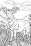 Placeholder: coloring page, goat in meadow, cartoon style, thick lines, low detail, no shading