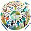 Placeholder: Generate an illustration of a diverse group of hands coming together in a circle, each hand holding a different art tool such as paintbrushes, pencils, and markers. Surround the hands with symbols of nature, like trees, birds, and mountains, representing the collective effort to protect the environment and promote creativity in a supportive community.