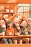 Placeholder: A group of elderly people drinking tea in an expressive school style