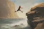 Placeholder: man jumping from the cliff by phil hale