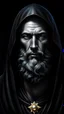 Placeholder: Portrait of God in black mantle on black background in realistic style