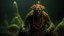 Placeholder: A complex 3d render of an evil, Swamp Creature Shaman decorated in phosphorescent moss and tiny, orange flowers. The art style of The Walking Dead Show, horror Gustave Doré and Greg Rutkowski. Atmospheric, wet, 4k, sharp focus.