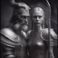 Placeholder: A viking boy and a girl, hr giger, scary, steam punk, realistic, made in octane, cinematic, ultra-realistic, extremely detailed octane rendering, 8K, VRAY Super Real ar 2:3, dof photorealistic futuristic 50mm lens hard lighting dark gray tintype photograph, realistic lighting, sepia color