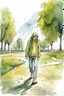 Placeholder: Watercolored crying man walking in a park