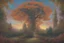 Placeholder: baroque style sunset in the forest, painting with kaleidoscopic touches, in the style of Claude Monet