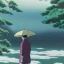 Placeholder: A man in old Japanese clothes is standing in nature while it is raining. It is winter. high quality , high details , cinematic effect unreal engine, dream style , magic style ,