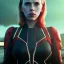 Placeholder: retro sci-fi portrait image from 1960, supermarket parking explosion, fire, classic black widow, young Scarlett Johansson, tight lycra suit, soft color, highly detailed, unreal engine 5, ray tracing, RTX, lumen lighting, ultra detail, volumetric lighting, 3d, finely drawn, high definition, high resolution.