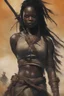 Placeholder: Danai Gurira as "Michonne" movie poster (the walking dead) in the art style of Frank Frazetta