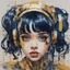 Placeholder: A portrait of a Singer Melanie Martinez face, cyberpunk, painting by Yoji Shinkawa, darkblue and gold tones,