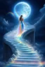 Placeholder: fantastic,Beautiful woman, stairway to heaven whit rainbow, ufos