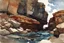 Placeholder: Clouds, rocks, cliffs, rocky land, sci-fi and fantasy, beyond and trascendent, 90's sci-fi movies influence, winslow homer watercolor paintings