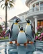 Placeholder: Generate image: Generate image: Generate image: A macro 3D render of a cute, lovely Penguins,made of see trough rubber. is landing in yard of a luxury villa next to flowers ,subsurface scattering and gelatinous texture . High-quality CGI, octane render, 8k resolution, whimsical, adorable, clean composition. long shot ,4:3