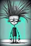 Placeholder: 2d drawing of a stickman, cool with punk hair, x eyes like in hangman, looking sleepy, 3d realistic in colour