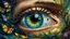 Placeholder: Surreal close-up of huge luminous eyes, multi-colored butterflies fluttering inside the iris, crystalline reflections in the pupil, long eyelashes like delicate branches, oil paint texture with visible brushstrokes, classical art gallery atmosphere, ornate gilded frame, magic realism style