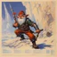 Placeholder: ConceptSheet [by Bruce Pennington]: gnome rogue and his sling with AD&D statistics