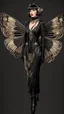 Placeholder: Full Body, Art Nouveau Woman With A Bob With A Fringe Hairstyle, 1920s Clothing, Steampunk Metal Moth wings, Black Background