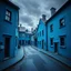 Placeholder: Fotografia di strada assurda e falsa orripilante blu weirdcore dai colori vivaci. Fantasy land. Escher. Non luogo falso, inusuale. Max Ernst. Le case sono false e dipinte di nero chiaro con cose stilizzate e dettagli. Ci sono finestrelle false quadrate, che danno un senso distopico e molto surreale, disposte in modo casuale. L'atmosfera generale sembra noiosa e onirica, con un contrasto tra elementi reali ed elementi dipinti falsi, René Magritte, oddest things