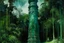 Placeholder: A bluish green tower in a toxic jungle painted by Auguste Rodin