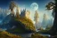 Placeholder: big dreamcastle stand on a rock, forest, night, moon, 8k resolution, high-quality, fine-detail, intricate, fantasy art, detailed matte, volumetric lighting, illustration, 3D