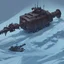 Placeholder: frostpunk battle tank illustration, full shot, aesthetic shot, one turret, one cannon