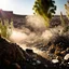 Placeholder: A striking quality Kodak photograph captures a wasteland with liquid and a group of plants, Amano, Audubon, creepy, details of the dust abd liquids very accentuated, glossy organic mass, adorned with minerals and rocks. Bathed in intense light, eerie, Max Ernst style, white sun, fog