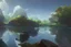 Placeholder: exoplanet, water reflection, rocks, vegetation, konstantin korovin painting