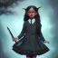 Placeholder: Jenna ortega as wednesday with black school uniform, seifuku, pleated dress, overknee socks, painted by artgerm and tom bagshaw, fantasy art, dramatic lighting, highly detailed oil painting, volumetric lighting