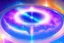 Placeholder: a cosmic beautiful flying saucer made of crystals and light is flyng INA MAGIC BRIGHT SKY OF A GALAXY. IT IS PASSED BY A VERTICAL SHINE FROM TOP TO BOTTOM. IT'S FLYNG ON A FAIRY Landscape
