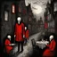 Placeholder: plague of popular culture, creeping consumerism horror, by Edward Gorey, by Alexander Jansson, by zdzislaw Beksinski, ink illustration, red and black color scheme, line art, de stijl, unsettling art.