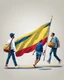 Placeholder: Ilustración vectorial de personas caminando con bandera de Colombia