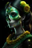 Placeholder: beautifull girl la catrina sugar skull, astronaut space galaxy, cosmonaut, pretty eyes, photography, soft light, volumetric lighting, ultra-detailed photography, dark background, Perfect anatomy, super high resolution + UHD + HDR + highly detailed, hyperrealistic, dynamic lighting, fantasy art , green and yellow colors, stars around.