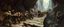 Placeholder: master oil painting by Rembrandt, realistic rendering wild battle on underground bridge, dwarves wielding pickaxes, orcs and mountain trolls, bugbears, bridge is kinda collapsing