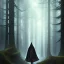 Placeholder: Male, Dark hair, Digital Art, Bow in hand, Hooded Cloak, Dark Forrest background