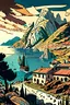 Placeholder: Draw the landscape of Montenegro in the style of a comic book or in the style of a vector graphic.