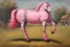 Placeholder: Big pink toy horse.19th painting