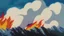 Placeholder: Yeti, Yeti escaping, flames, smoke, wildfires, Alberta, background=moutains, shot type = MCU