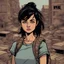 Placeholder: Portrait, teen girl character with black hair, t-shirt comic book illustration looking straight ahead, post apocalypse