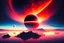 Placeholder: red exoplanet in the horizon, stars, stream, clouds, fantasy, sci-fi, hd