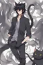 Placeholder: An anime man with messy black hair, large black cat ears and tail