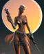 Placeholder: lady with big bobs white top and black hawk at sunset