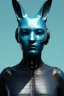 Placeholder: Medium Close Up Portrait, Front image. cyberpunk, rabbit mask, Italian woman, cyan short hair. latex, carbon suit. Cyan, black, blue, color. Anime style. Color background, photo studio. Avatar image, highly detailed, concept art, smooth, unreal engine 5, god rays, ray tracing, RTX, lumen lighting, ultra detail, volumetric lighting, 3d, finely drawn, high definition, high resolution.