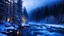 Placeholder: fir forrest scenery, heavy mist,mist shadows,valley,creek,forest,christmas lanterns,tree,,nature,night,snow,fir tree,high-quality photograph