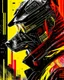 Placeholder: Dogman cyberpunk, lineal arte, intrincado, incredible work of art, black, White, red and yellow colors