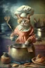 Placeholder: mother cat dressed in an aprin cooking