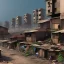 Placeholder: slums in the hill,sunny, hyperrealistic, concept art style, 3d, render,