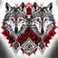 Placeholder: Wolf symmetrical design ink art silver colors red white and black hyper-detailed realistic 8k