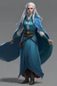 Placeholder: elf pirate sorcerer woman whole body blue cloak white streaks hair