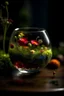 Placeholder: Flowers made of stardust in a glass, above moss, Details, sharpness, 8K, highest quality, masterpiece,