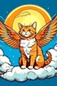 Placeholder: orange cat with stripes in heaven with wings and a halo comic style